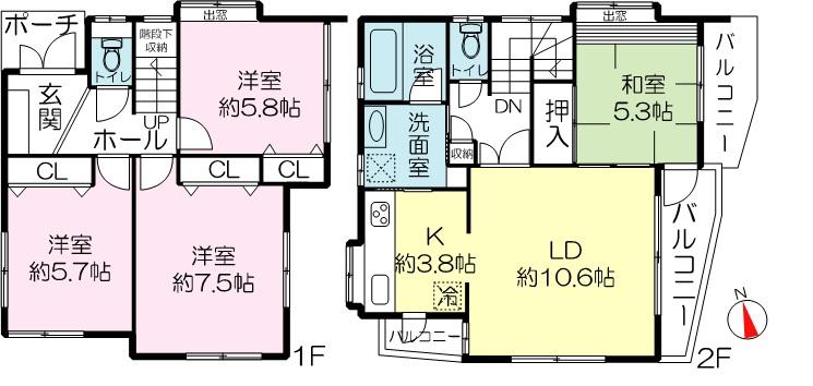 Floor plan. 32,800,000 yen, 4LDK, Land area 80.5 sq m , Building area 90.2 sq m