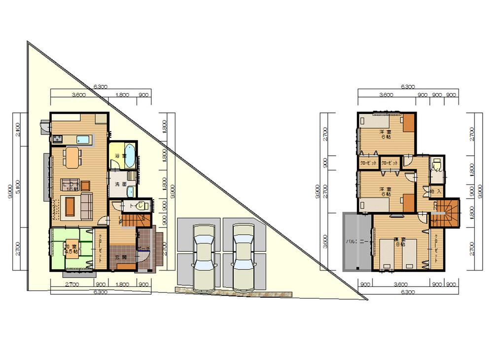 Other building plan example. Attractive spacious grounds of the parking three Allowed is!  Building plan example  Building price 16.4 million yen, Building area 98.82 sq m