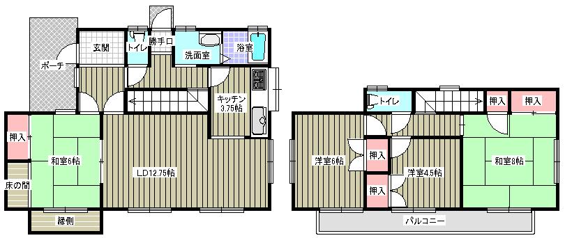 Floor plan. 12.5 million yen, 4LDK, Land area 208.29 sq m , Building area 102.68 sq m