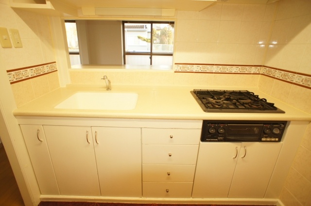 Kitchen. Living room overlooking the kitchen
