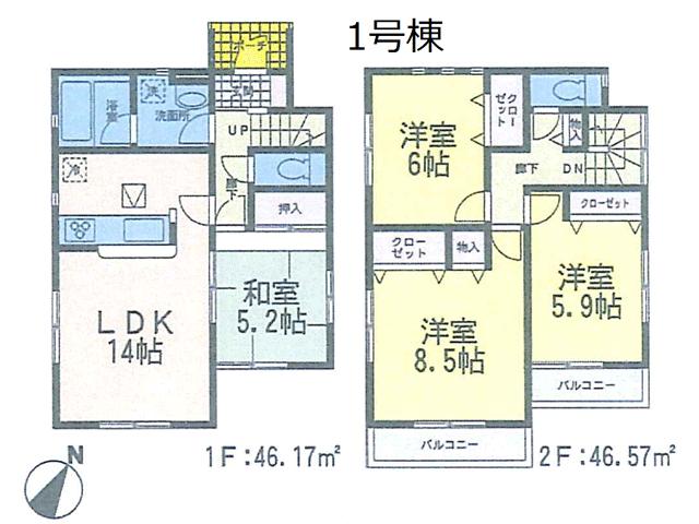 Floor plan. 22,800,000 yen, 4LDK, Land area 166.05 sq m , Building area 92.74 sq m 1 Building plan view