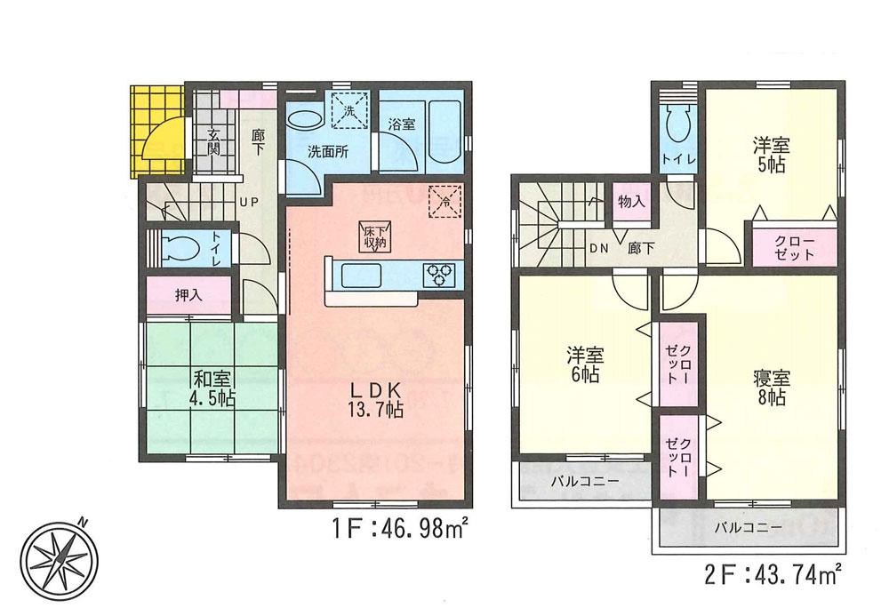 Floor plan. (Building 2), Price 21.3 million yen, 4LDK, Land area 109.71 sq m , Building area 90.72 sq m