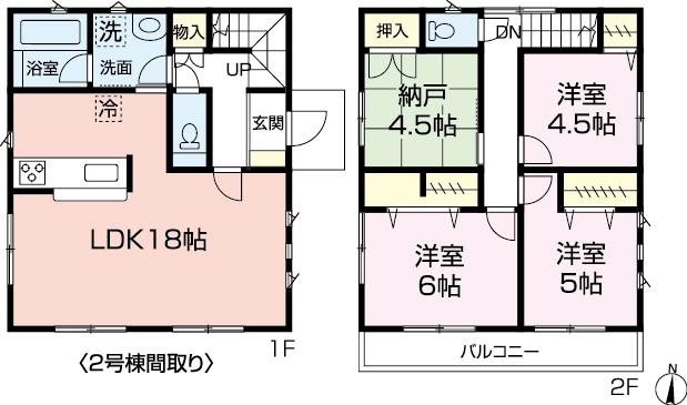 Floor plan. (Building 2), Price 22,800,000 yen, 3LDK+S, Land area 119.4 sq m , Building area 90.72 sq m