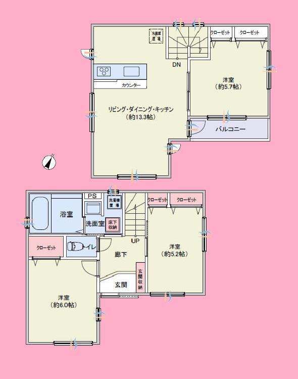 Floor plan. 25,800,000 yen, 3LDK, Land area 62.93 sq m , Building area 71.68 sq m