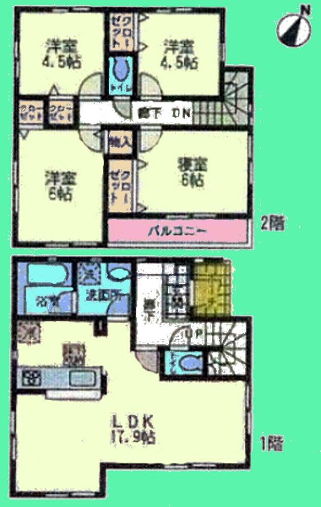 Floor plan. (1 Building), Price 30,800,000 yen, 4LDK, Land area 100.08 sq m , Building area 90.72 sq m