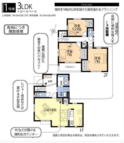 Floor plan. 29,800,000 yen, 3LDK, Land area 94.95 sq m , Building area 93.56 sq m