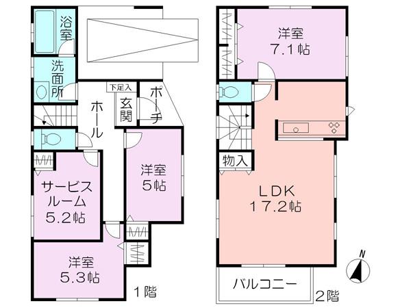 Floor plan. 29,800,000 yen, 4LDK, Land area 98.06 sq m , Building area 101.64 sq m