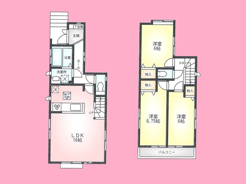 Floor plan. (Building 2), Price 28,300,000 yen, 3LDK, Land area 94.4 sq m , Building area 82.38 sq m