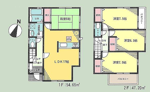Floor plan. (Building 2), Price 26,800,000 yen, 4LDK, Land area 123.35 sq m , Building area 101.85 sq m