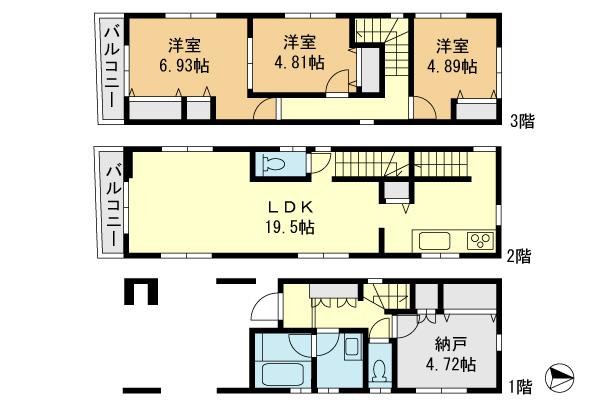 Floor plan. 29,800,000 yen, 3LDK+S, Land area 57.23 sq m , Building area 114.27 sq m