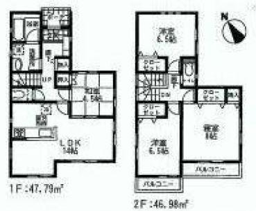 Floor plan. (Building 2), Price 34,800,000 yen, 4LDK, Land area 106.67 sq m , Building area 94.77 sq m