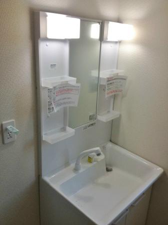 Wash basin, toilet. Convenient vanity!