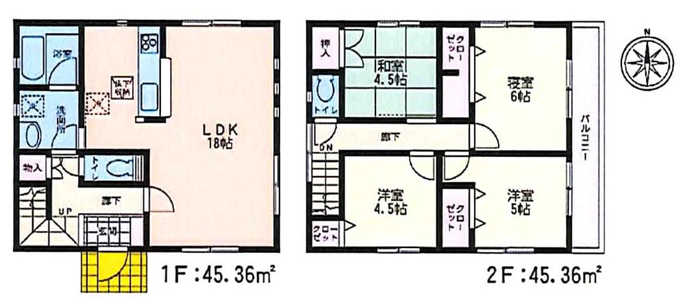 Floor plan. (1 Building), Price 26,800,000 yen, 4LDK, Land area 107.34 sq m , Building area 90.72 sq m