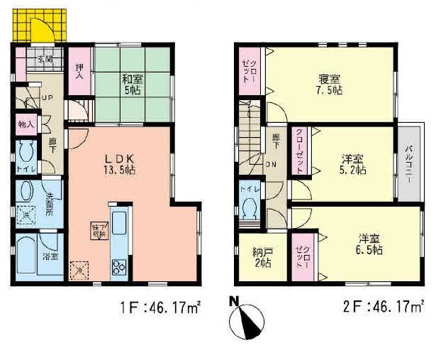 Floor plan. (Tsurumaki 2 Building), Price 26,800,000 yen, 4LDK+S, Land area 131.99 sq m , Building area 92.34 sq m