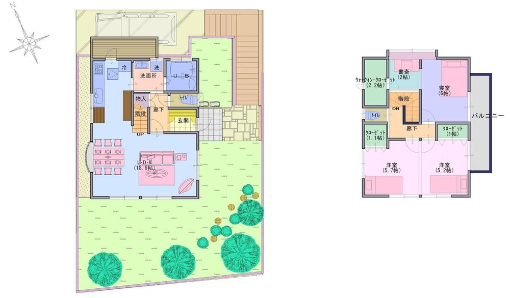 Building plan example (floor plan). Yellow Those who walk from the train station, Please come from the red mark the direction of your car.
