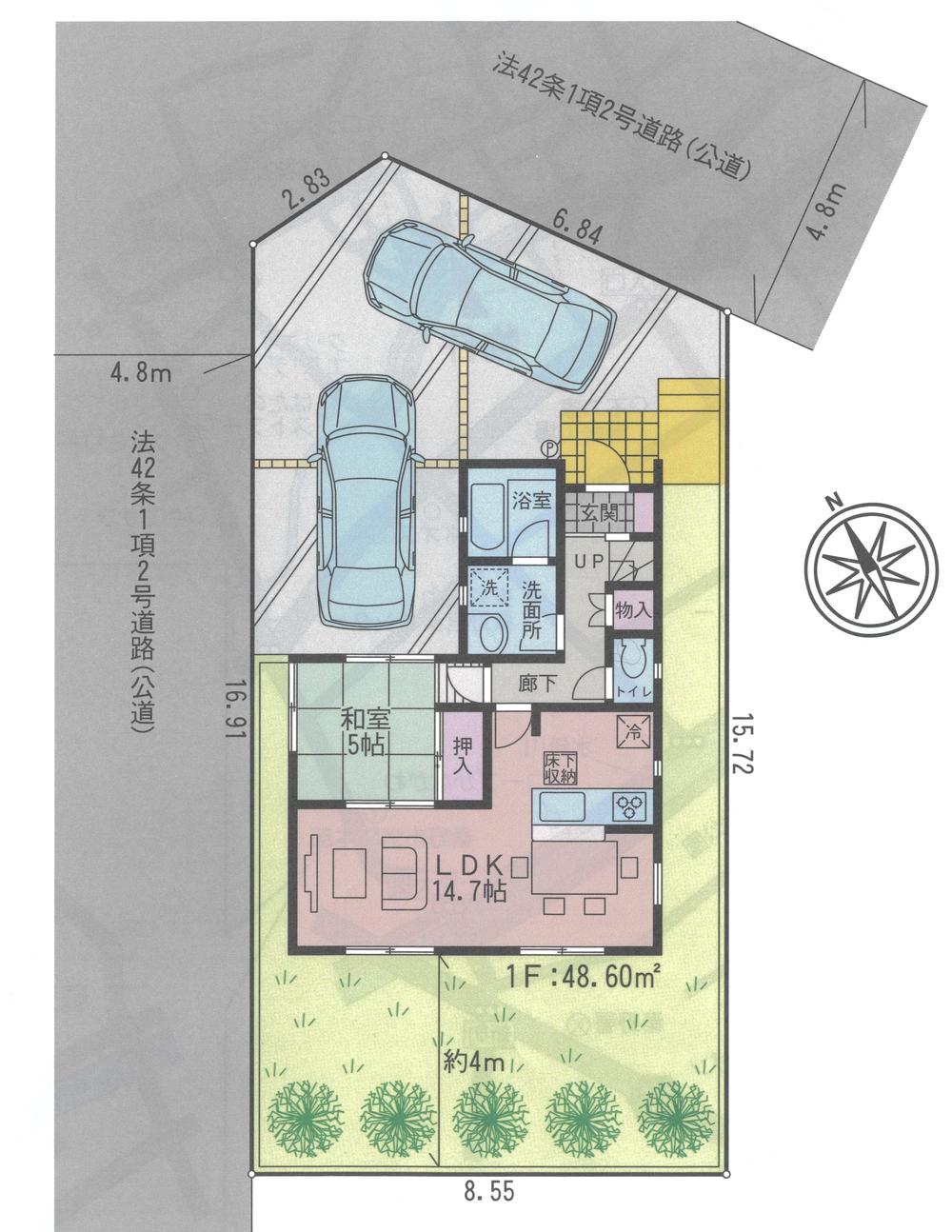 Compartment figure. 24,800,000 yen, 4LDK, Land area 147.93 sq m , Building area 92.34 sq m