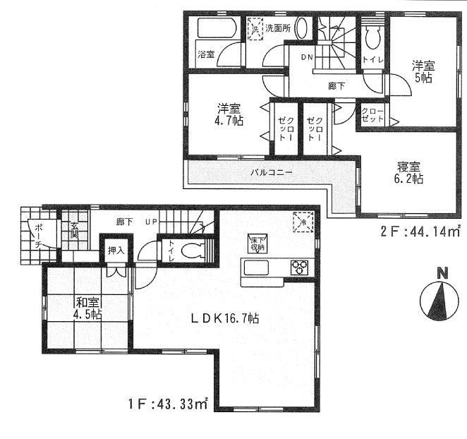 Floor plan. 20.5 million yen, 4LDK, Land area 104.92 sq m , Good day per building area 87.47 sq m south adjacent land passage.