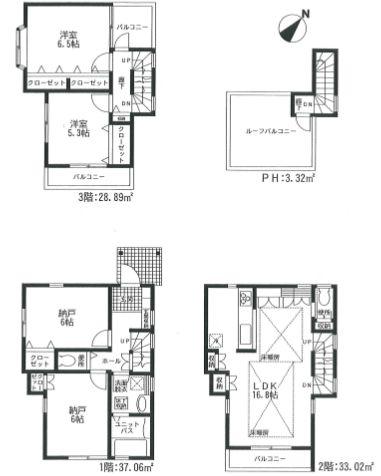 Floor plan. 36,350,000 yen, 2LDK + 2S (storeroom), Land area 83.85 sq m , Building area 102.29 sq m
