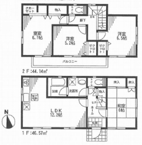 Floor plan. 21,800,000 yen, 4LDK, Land area 122.33 sq m , There is a building area of 90.71 sq m 2 floor 3 rooms, All rooms are south-facing!