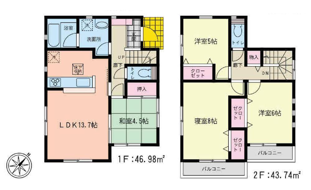 Floor plan. (1 Building), Price 21,800,000 yen, 4LDK, Land area 137.58 sq m , Building area 90.72 sq m