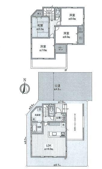 Floor plan. 21.9 million yen, 4LDK, Land area 99.97 sq m , Building area 110.13 sq m south-facing spacious balcony!