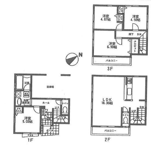 Floor plan. (1 Building), Price 31.5 million yen, 4LDK, Land area 53.7 sq m , Building area 107.18 sq m