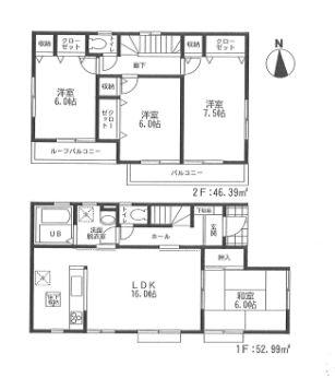 Floor plan. 26,800,000 yen, 4LDK, Land area 173.62 sq m , Building area 99.38 sq m all room 6 quires more than ・ Storage room and south-facing, With entrance cupboard mirror, Kitchen is such equipment, "enriched with a lift down!