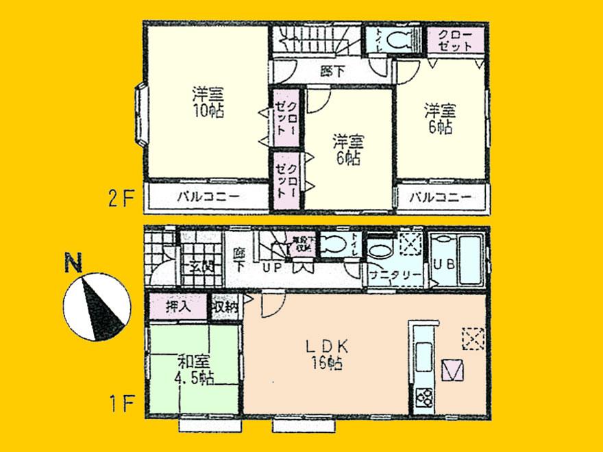 Floor plan. (1 Building), Price 34,800,000 yen, 4LDK, Land area 112.61 sq m , Building area 101.84 sq m