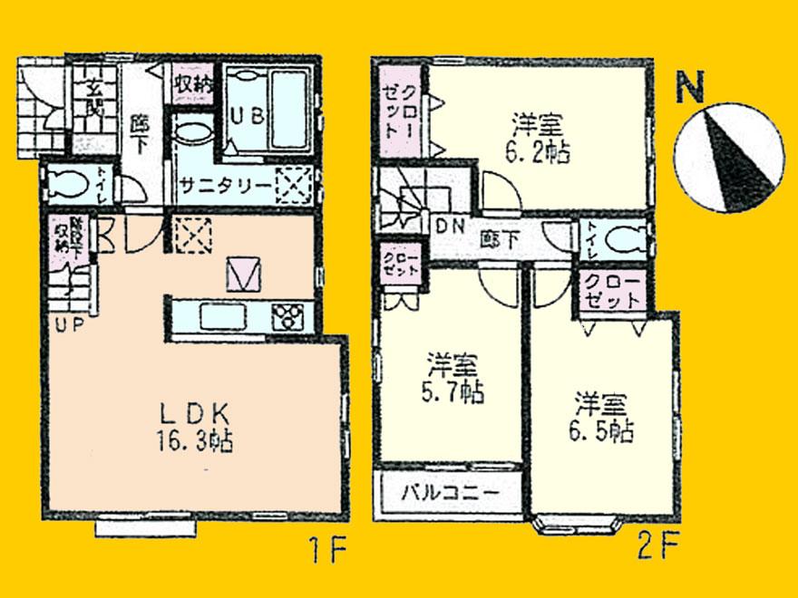 Floor plan. (Building 2), Price 31,800,000 yen, 3LDK, Land area 93.05 sq m , Building area 81.77 sq m