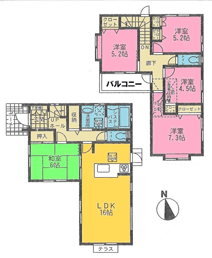 Floor plan. (3 Building), Price 39,500,000 yen, 5LDK, Land area 123.97 sq m , Building area 107.65 sq m