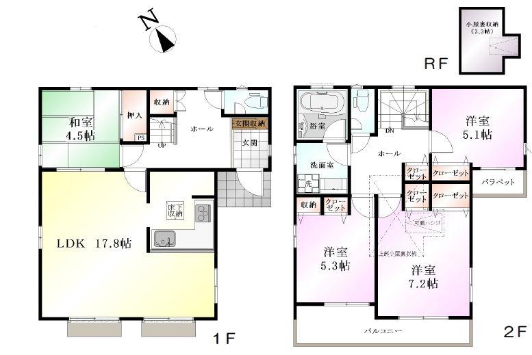 Floor plan. (18 Building), Price 50,800,000 yen, 4LDK, Land area 106.7 sq m , Building area 100.19 sq m