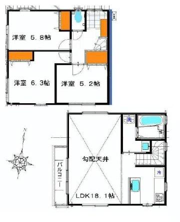 Floor plan. 34,800,000 yen, 3LDK, Land area 77.67 sq m , Building area 76.9 sq m