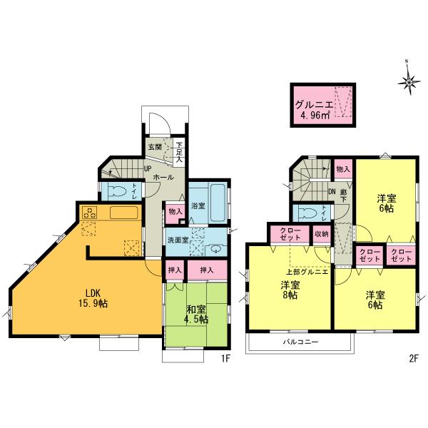 Floor plan. (4 Building), Price 32,800,000 yen, 4LDK, Land area 116.52 sq m , Building area 101.64 sq m