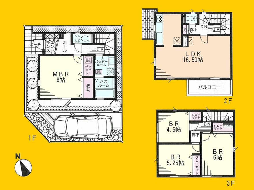 Floor plan. (1 Building), Price 42,800,000 yen, 4LDK, Land area 76.39 sq m , Building area 103.51 sq m