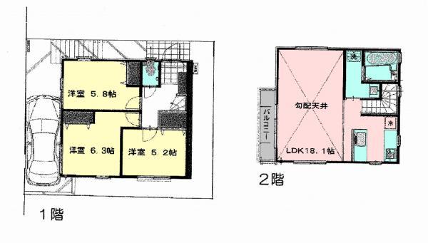 Floor plan. 34,800,000 yen, 3LDK, Land area 77.67 sq m , Building area 76.9 sq m