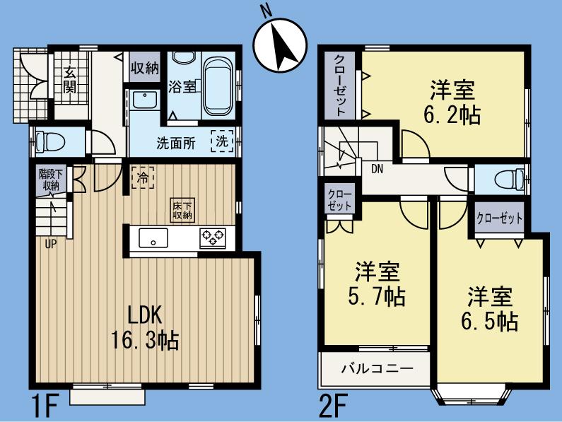 Floor plan. (Building 2), Price 29,800,000 yen, 3LDK, Land area 93.05 sq m , Building area 81.77 sq m