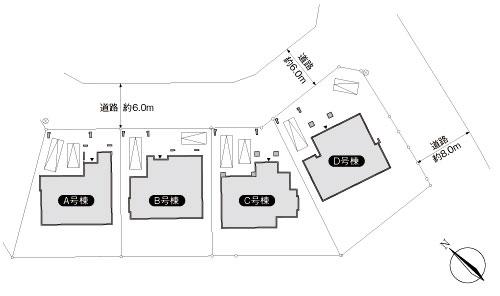 The entire compartment Figure. It covers an area of ​​about 61 square meters ~ About 85 square meters (204.92 sq m  ~ 282.98 sq m ), Car port is creating a city block that is comfortable and secure 2 car all sections. Road width is about 6m ~ Aya light and spacious and about 8m, It is full of good sense of openness with ventilation. (The entire compartment view)
