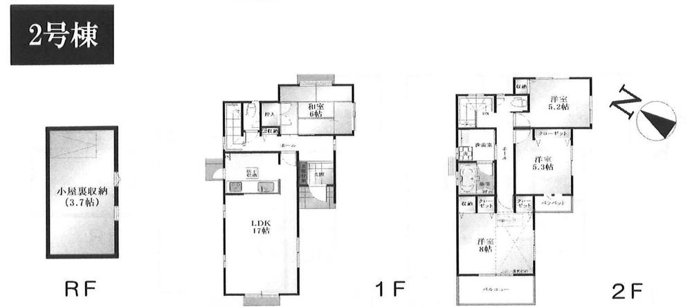 Floor plan. (Building 2), Price 48,800,000 yen, 4LDK, Land area 127.4 sq m , Building area 101.85 sq m