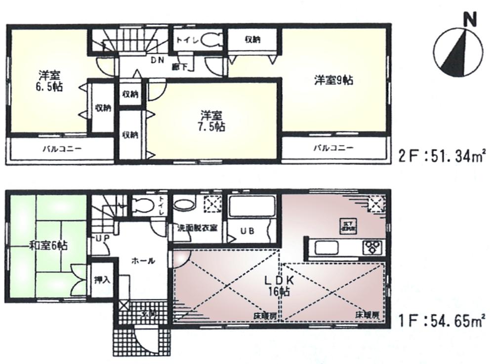 Floor plan. (Building 2), Price 37,800,000 yen, 4LDK, Land area 152.94 sq m , Building area 105.99 sq m