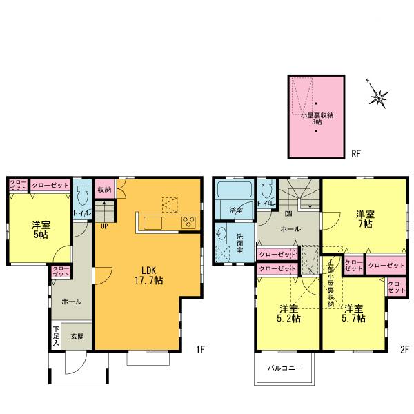 Floor plan. (19 Building), Price 52,800,000 yen, 4LDK, Land area 107.64 sq m , Building area 101.84 sq m