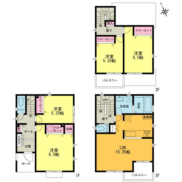 Floor plan. (6 Building), Price 38,800,000 yen, 4LDK, Land area 84.46 sq m , Building area 104.32 sq m