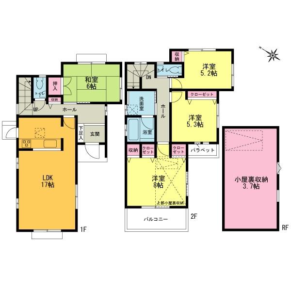 Floor plan. (Building 2), Price 48,800,000 yen, 4LDK, Land area 127.4 sq m , Building area 101.85 sq m