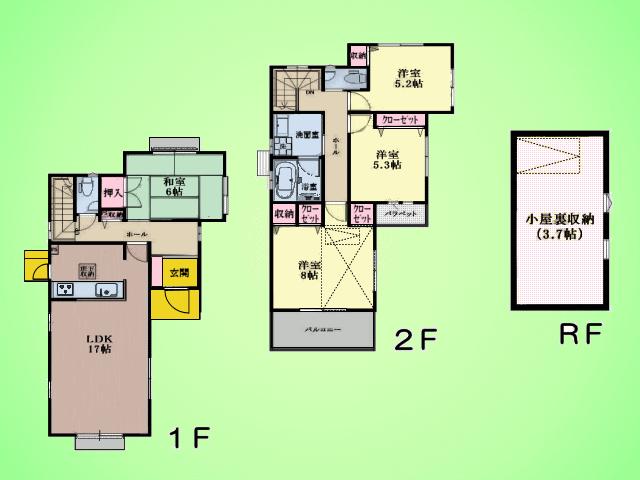 Floor plan. (Building 2), Price 48,800,000 yen, 4LDK, Land area 127.4 sq m , Building area 101.85 sq m
