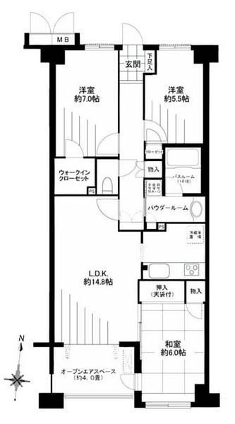 Floor plan. 3LDK, Price 24,990,000 yen, Occupied area 77.27 sq m , Balcony area 6.58 sq m