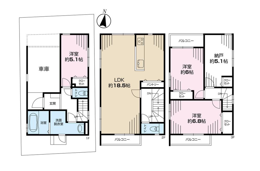 Floor plan. (1 Building), Price 38,800,000 yen, 3LDK+S, Land area 65.41 sq m , Building area 113.64 sq m