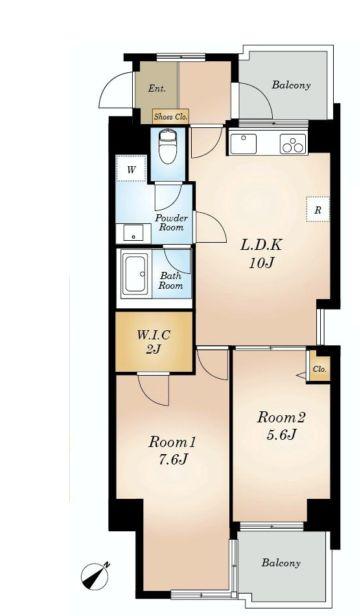 Floor plan. 2LDK, Price 23,980,000 yen, Occupied area 52.91 sq m , Balcony area 6.68 sq m