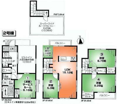 Floor plan. 39,800,000 yen, 5LDK, Land area 54.59 sq m , Building area 112.57 sq m