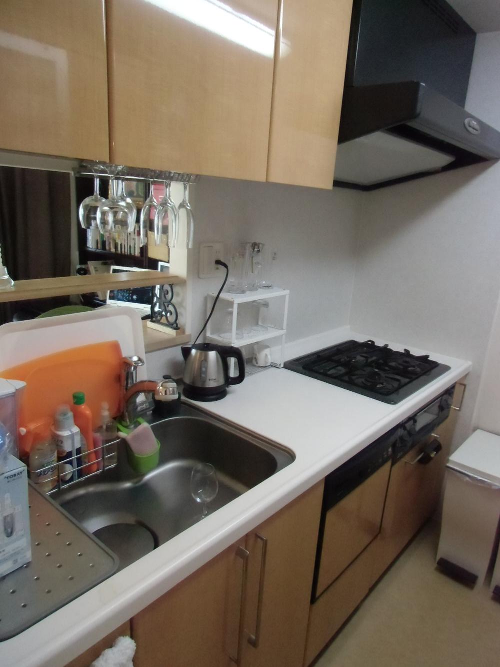 Kitchen. Pass look at the living room is a counter kitchen.