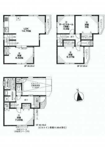 Floor plan. 37,300,000 yen, 4LDK+S, Land area 56.7 sq m , Building area 115.41 sq m