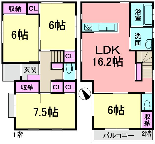 Floor plan. (A Building), Price 31,800,000 yen, 4LDK, Land area 82.84 sq m , Building area 95.84 sq m